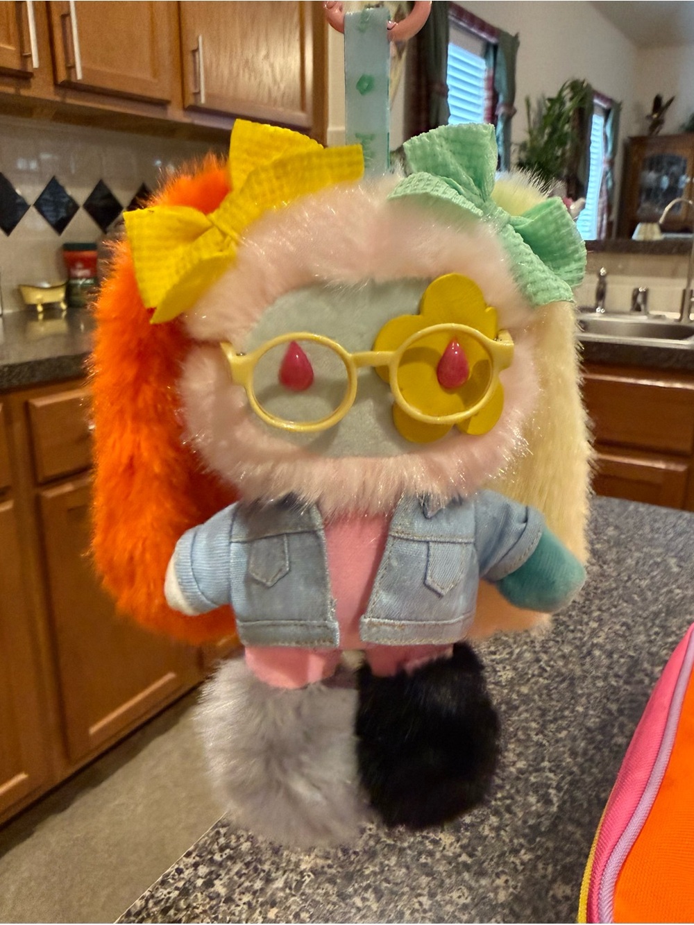 CJ Hendry Mismatched Juju - Boo with Jean jacket , bows and glasses